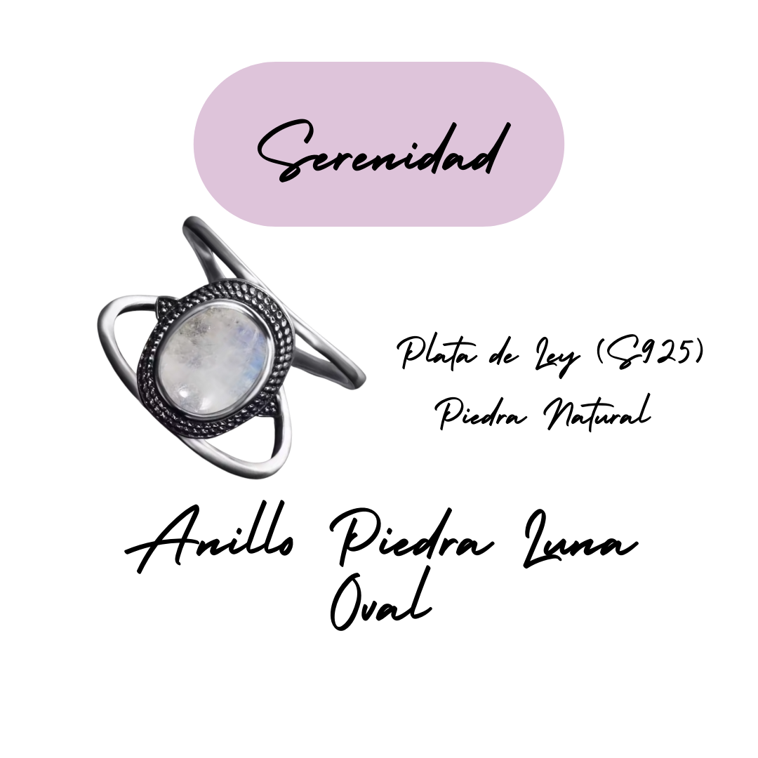 Anillo Piedra Lunar Oval - Serenidad - Plata de Ley
