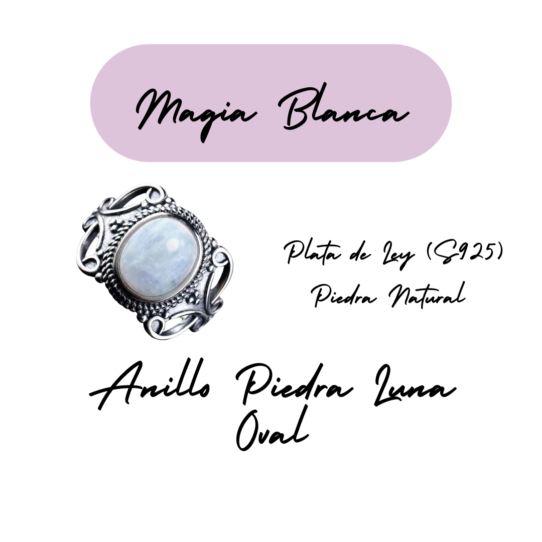Anillo Piedra Lunar Oval - Magia Blanca - Plata de Ley