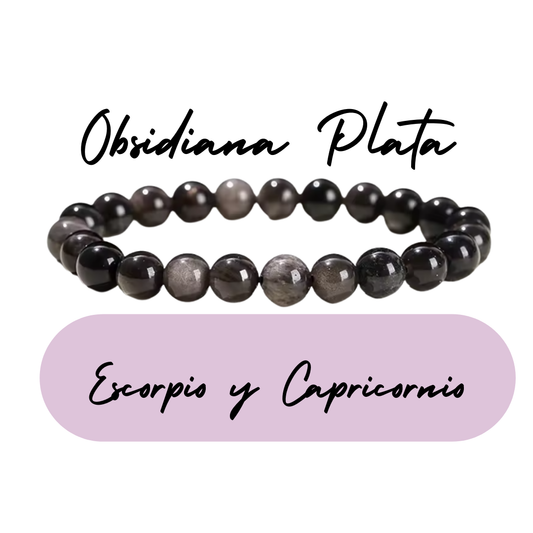 Pulsera de cuentas para Escorpio - Piedras Naturales Obsidiana Plata