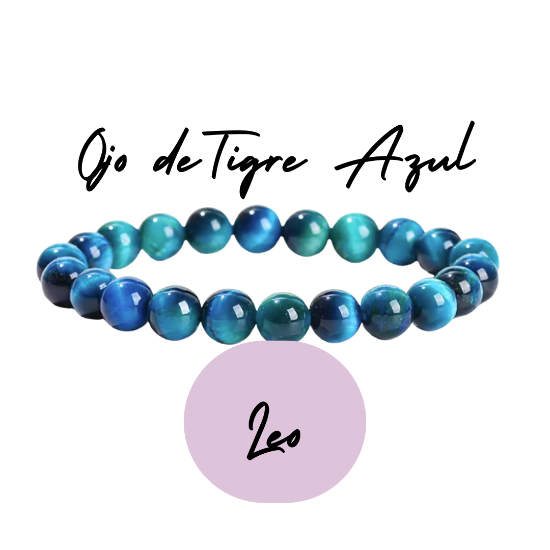 Pulsera de cuentas para Leo - Piedras Naturales Ojo de Tigre Azul