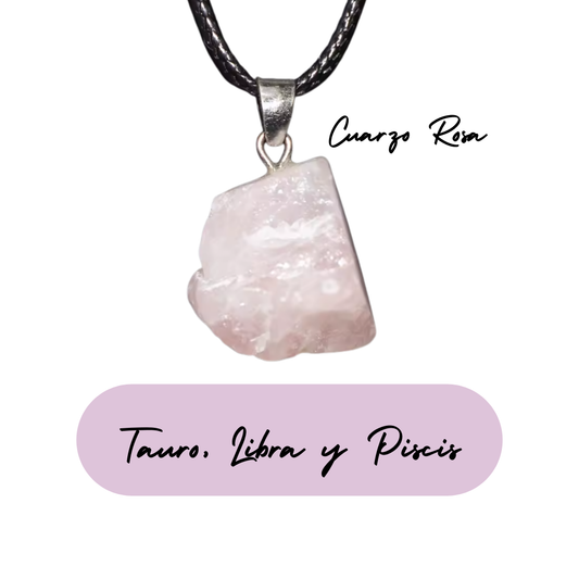 Colgante Energético Piscis - Piedra Natural Cuarzo Rosa