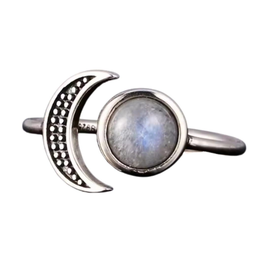 Anillo Piedra Lunar Redondo - Luz de Luna - Plata de Ley