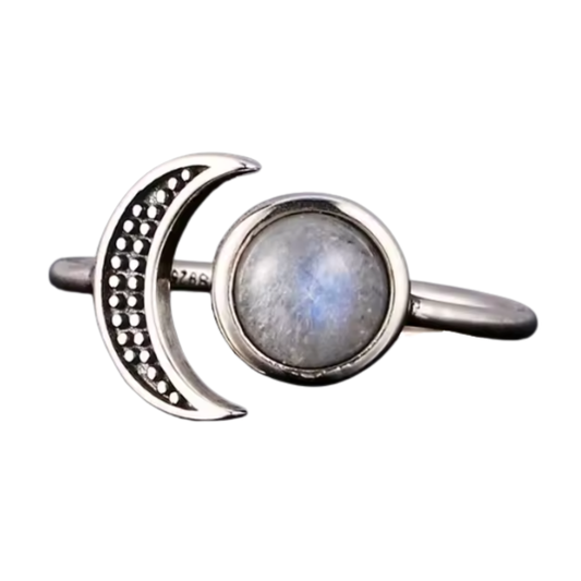 Anillo Piedra Lunar Redondo - Luz de Luna - Plata de Ley