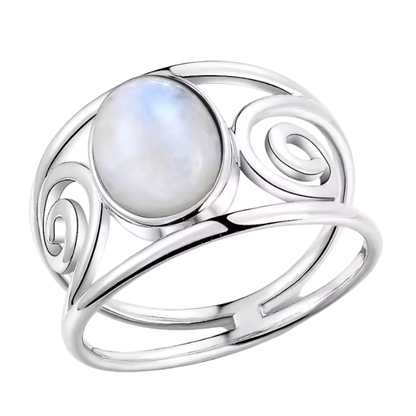 Anillo Piedra Lunar Oval - Clara Noche - Plata de Ley