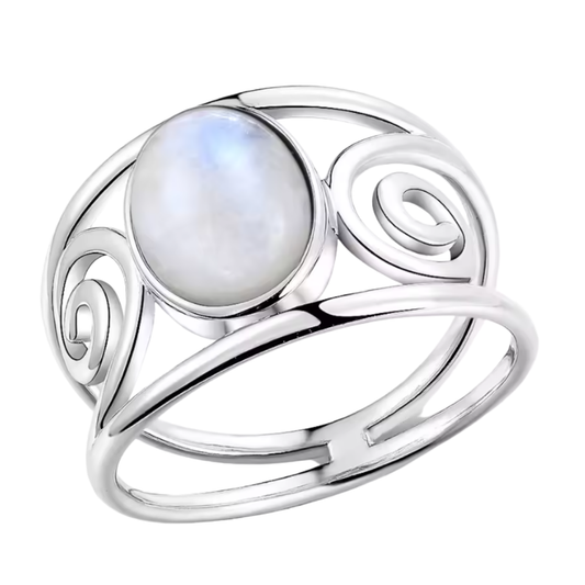 Anillo Piedra Lunar Oval - Clara Noche - Plata de Ley