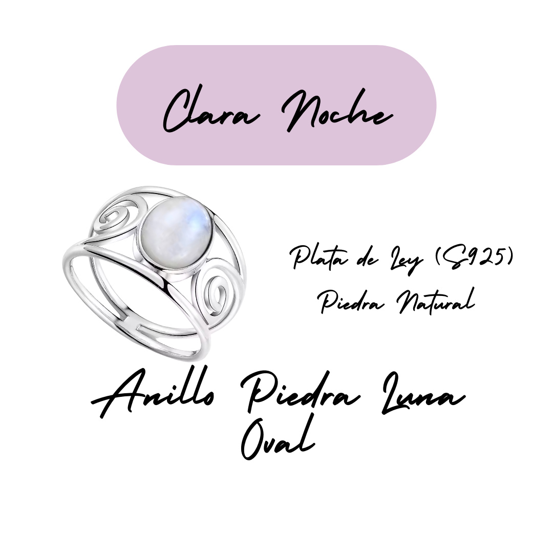 Anillo Piedra Lunar Oval - Clara Noche - Plata de Ley