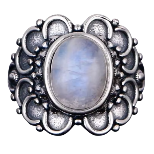 Anillo Piedra Lunar Oval - Reflejo Lunar - Plata de Ley