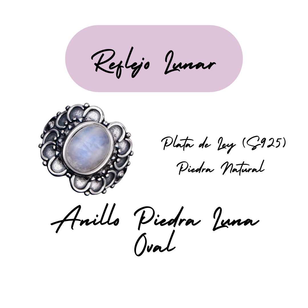Anillo Piedra Lunar Oval - Reflejo Lunar - Plata de Ley