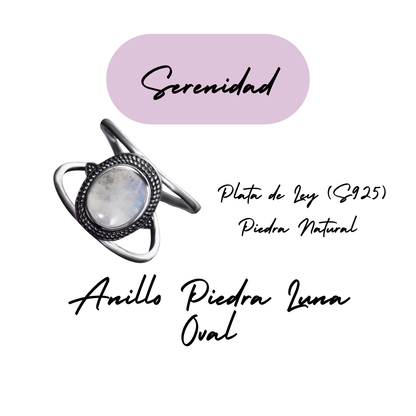 Anillo Piedra Lunar Oval - Serenidad - Plata de Ley