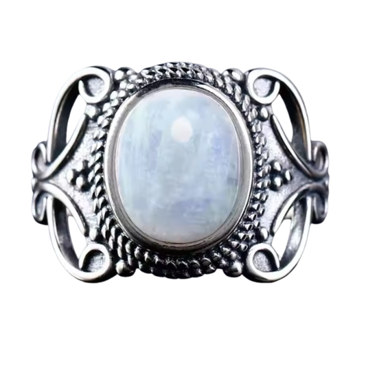 Anillo Piedra Lunar Oval - Magia Blanca - Plata de Ley