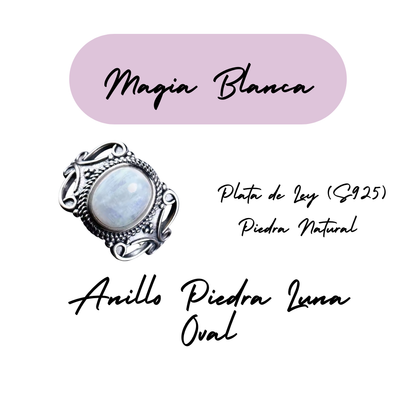 Anillo Piedra Lunar Oval - Magia Blanca - Plata de Ley