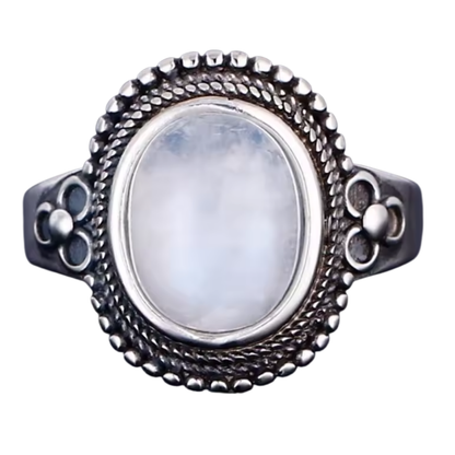 Anillo Piedra Lunar Oval - Sello Estelar - Plata de Ley