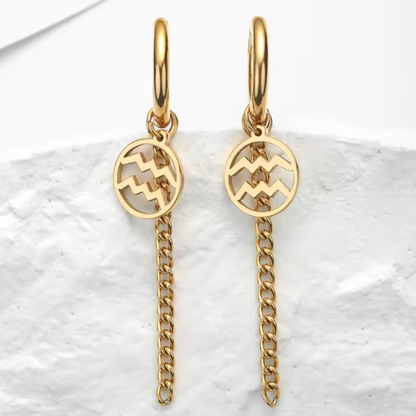 Pendientes Largos Dorados con Signo de VIRGO
