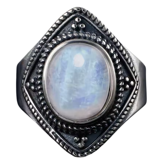 Anillo Piedra Lunar Oval - Diosa Selene - Plata de Ley
