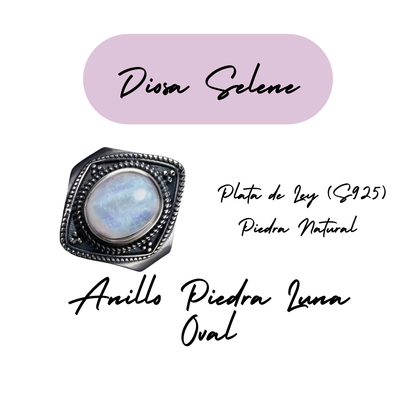 Anillo Piedra Lunar Oval - Diosa Selene - Plata de Ley