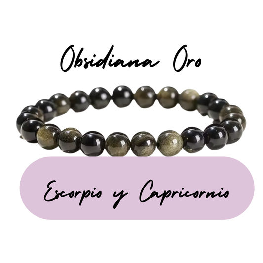 Pulsera de cuentas para Escorpio - Piedras Naturales Obsidiana Oro