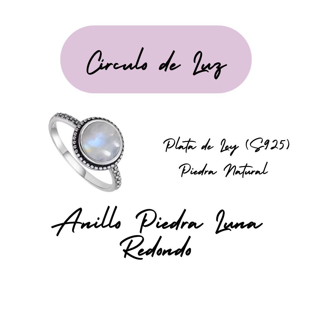 Anillo Piedra Lunar Redondo - Círculo de Luz - Plata de Ley