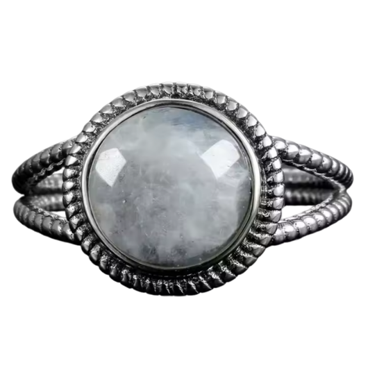 Anillo Piedra Lunar Redondo - Amor Sagrado - Plata de Ley