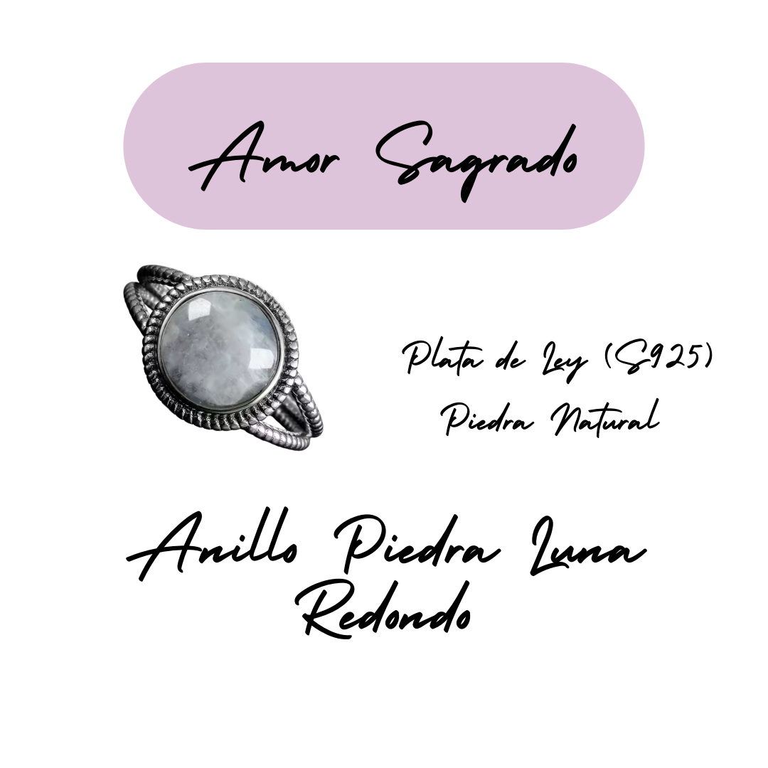 Anillo Piedra Lunar Redondo - Amor Sagrado - Plata de Ley