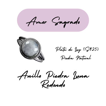 Anillo Piedra Lunar Redondo - Amor Sagrado - Plata de Ley