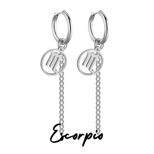Pendientes Largos Plateados con Signo de ESCORPIO