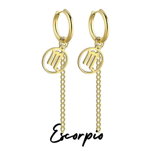 Pendientes Largos Dorados con Signo de ESCORPIO