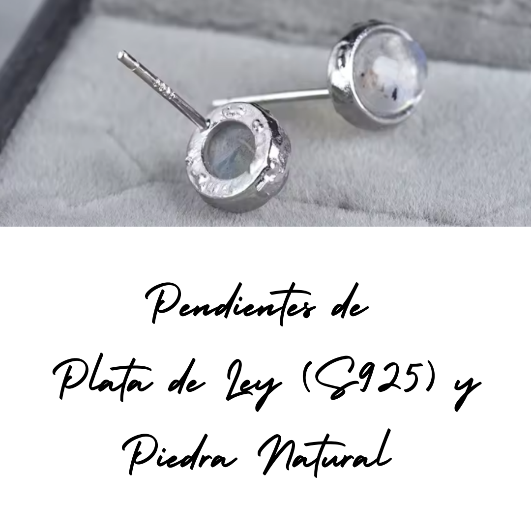 Pendientes Piedra Natural - Ovalados - Cuarzo Rosa - Plata de Ley