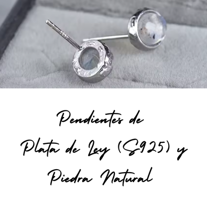 Pendientes Piedra Natural - Ovalados - Cuarzo Rosa - Plata de Ley