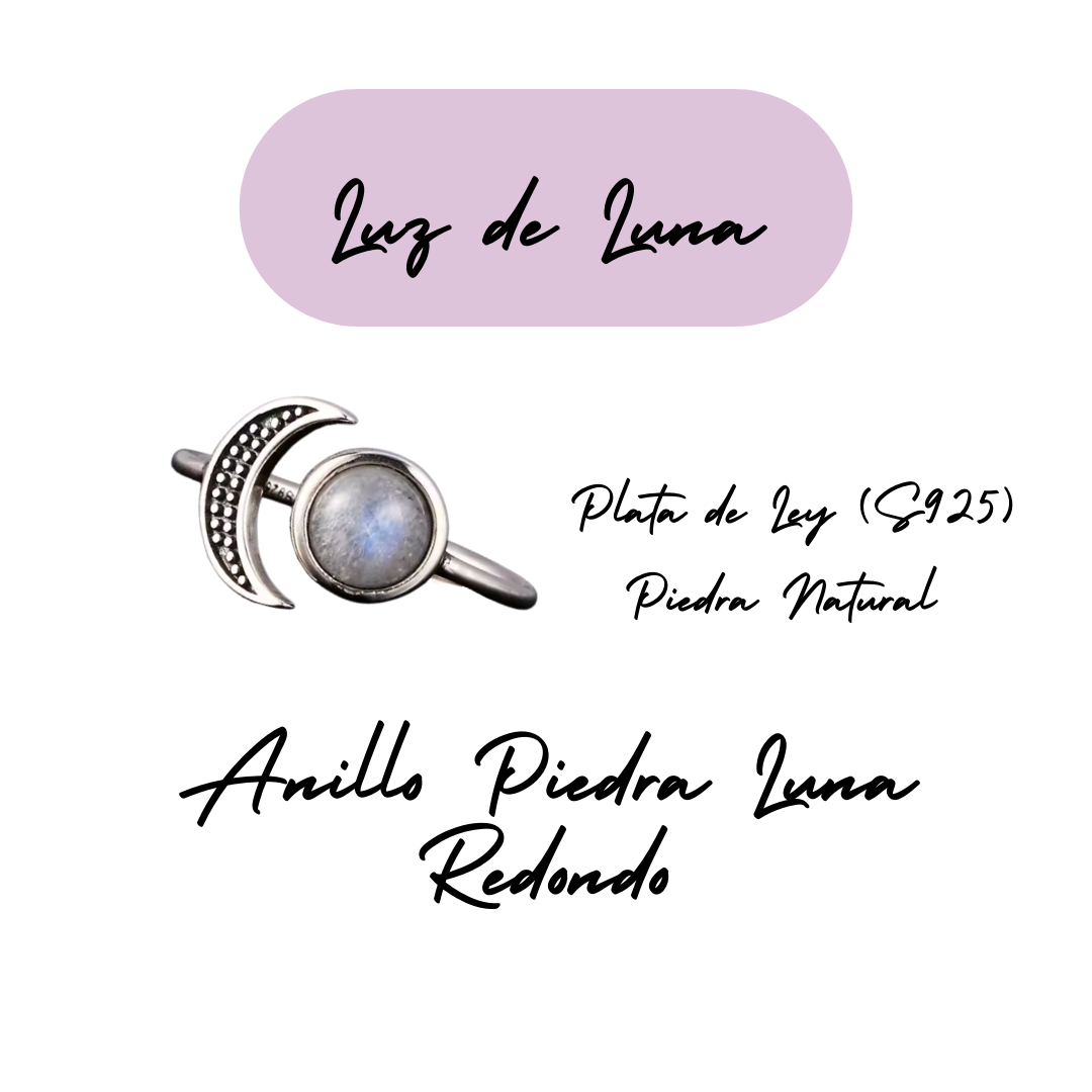 Anillo Piedra Lunar Redondo - Luz de Luna - Plata de Ley