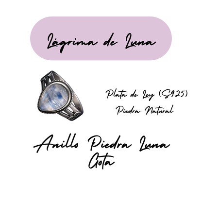 Anillo Piedra Lunar Gota - Lágrima de Luna - Plata de Ley