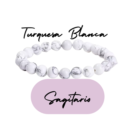 Pulsera de cuentas para Sagitario - Piedras Naturales Turquesa Blanca