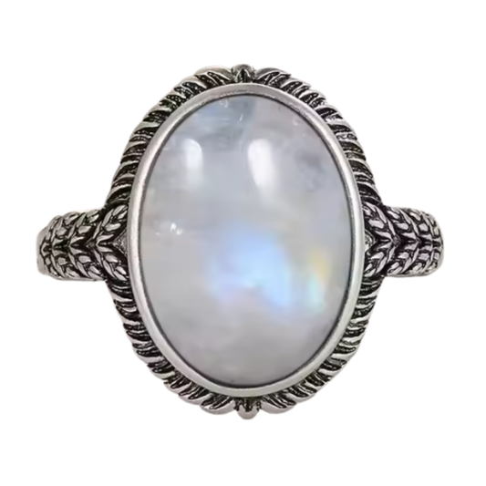 Anillo Piedra Lunar Oval - Noche Serena - Plata de Ley