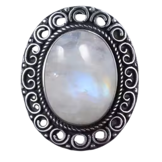 Anillo Piedra Lunar Oval - Corazón de Diosa - Plata de Ley