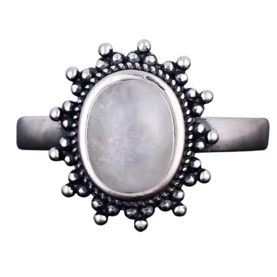 Anillo Piedra Lunar Oval - Energía de Diosa - Plata de Ley