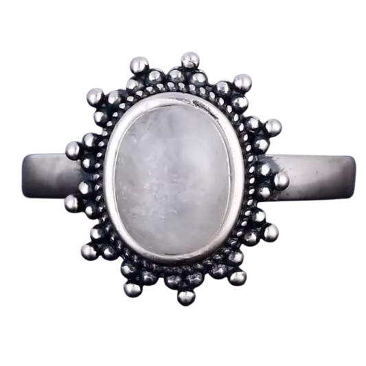 Anillo Piedra Lunar Oval - Energía de Diosa - Plata de Ley