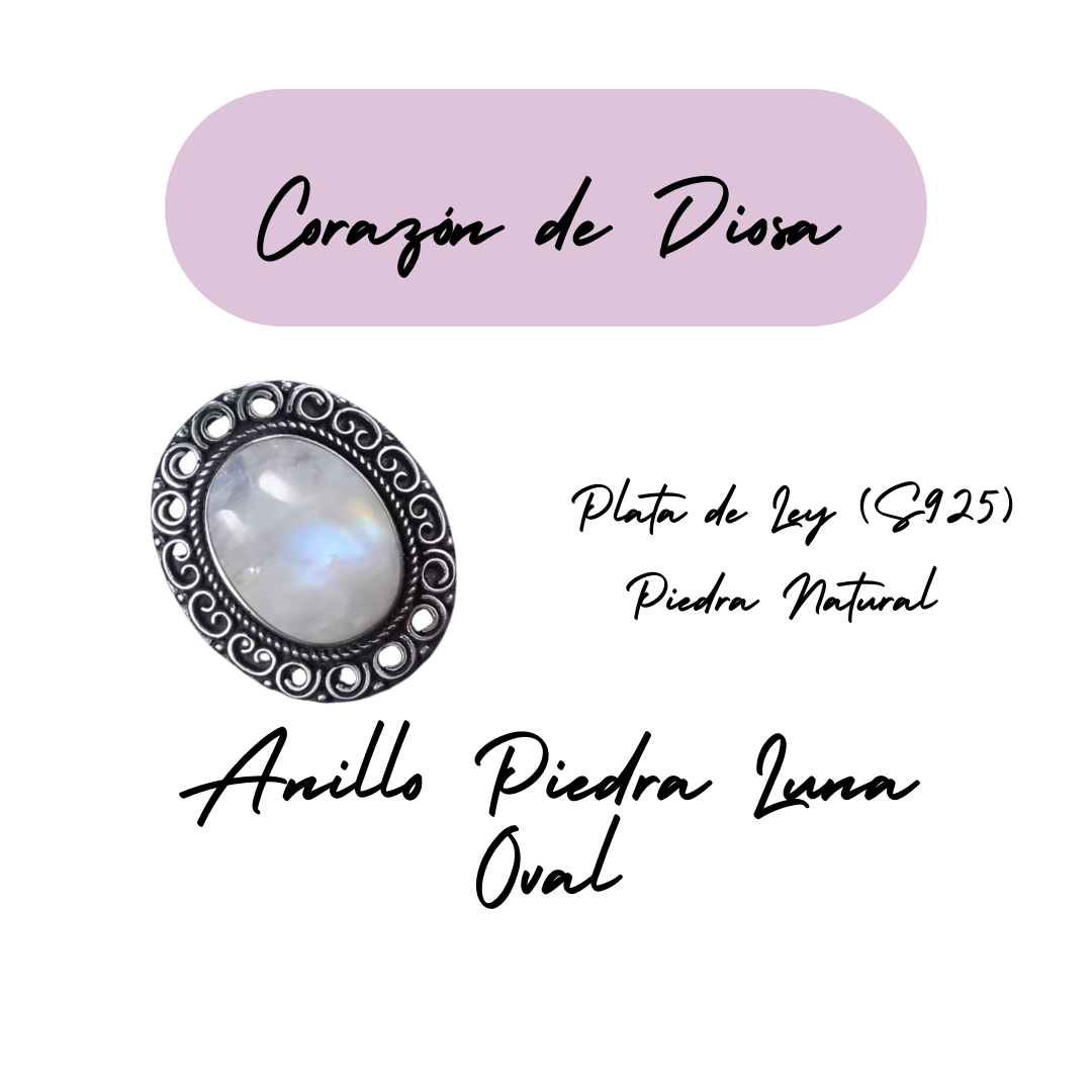 Anillo Piedra Lunar Oval - Corazón de Diosa - Plata de Ley