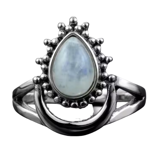 Anillo Piedra Lunar Gota - Poder Lunar - Plata de Ley