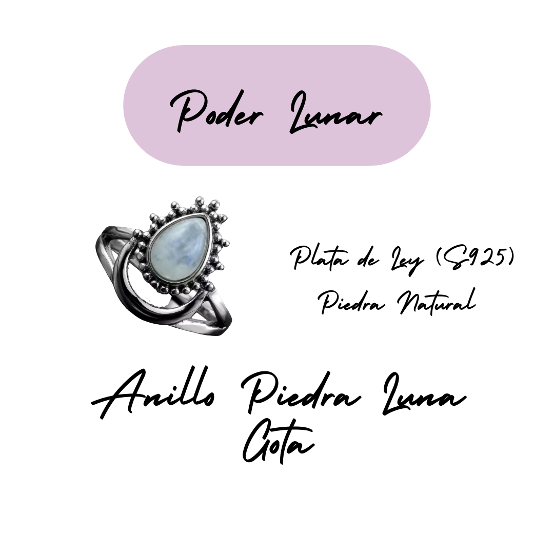 Anillo Piedra Lunar Gota - Poder Lunar - Plata de Ley