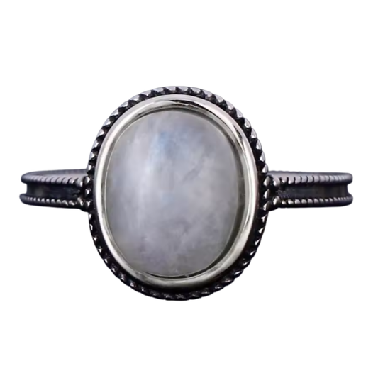 Anillo Piedra Lunar Oval - Brillo Lunar - Plata de Ley