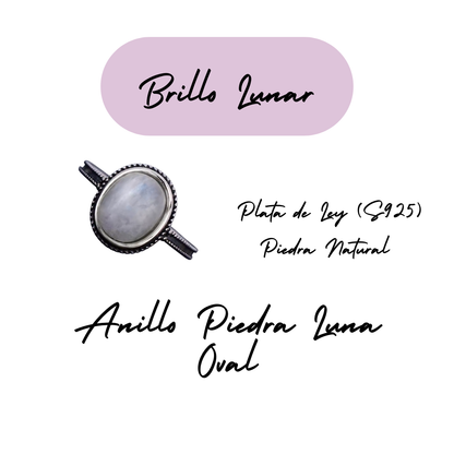 Anillo Piedra Lunar Oval - Brillo Lunar - Plata de Ley
