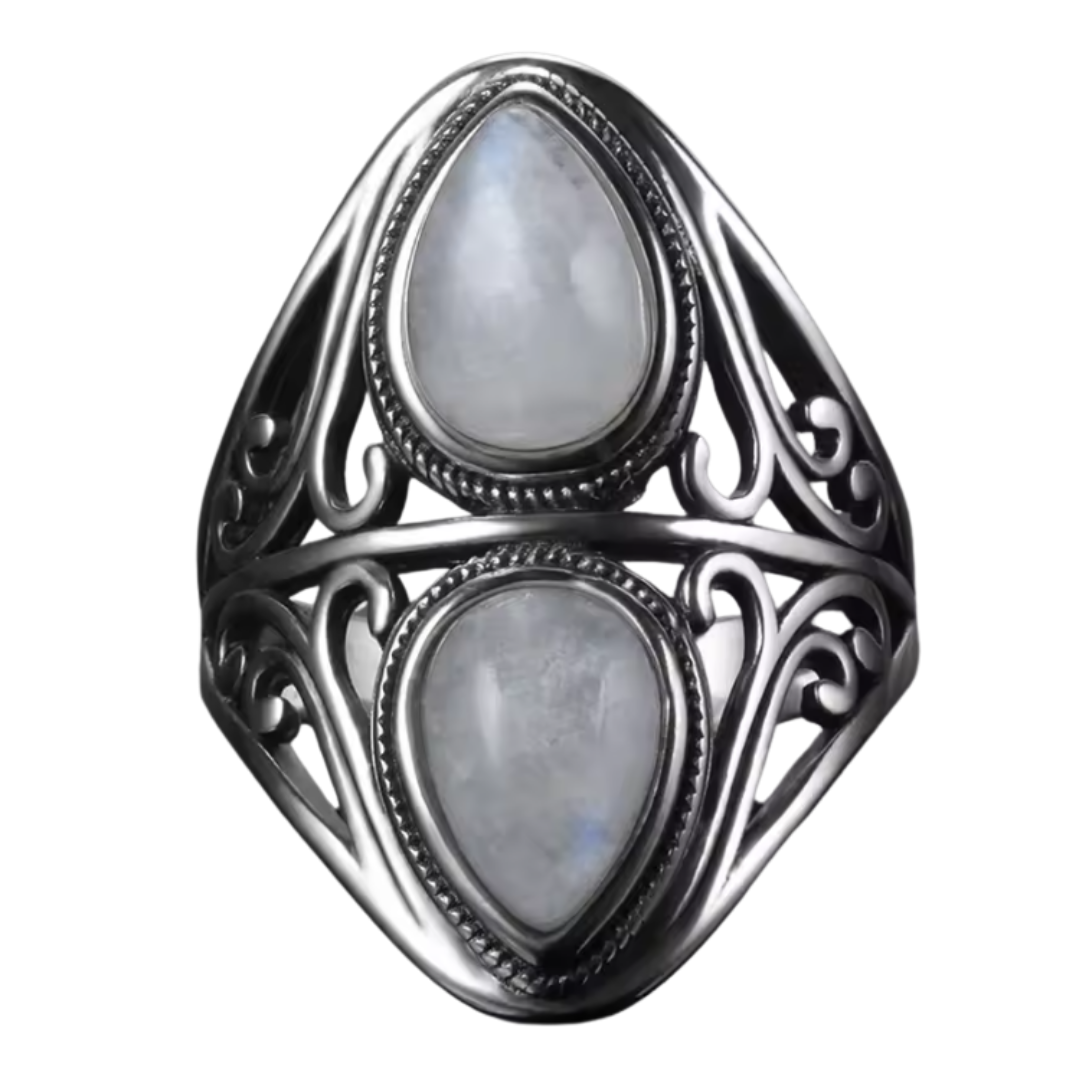 Anillo Piedra Lunar Gota - Fuerza Interior - Plata de Ley