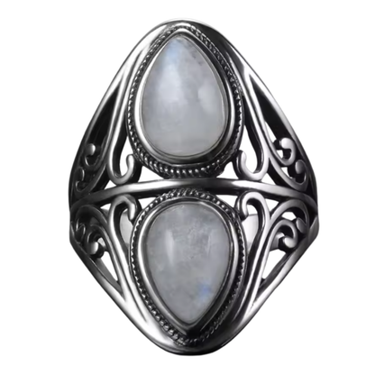 Anillo Piedra Lunar Gota - Fuerza Interior - Plata de Ley