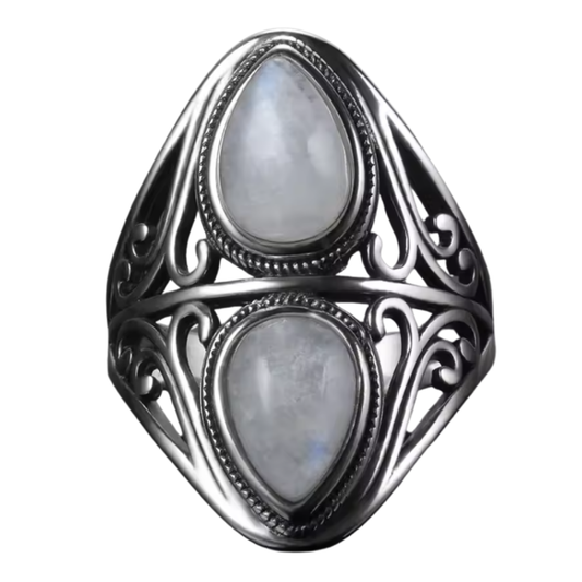 Anillo Piedra Lunar Gota - Fuerza Interior - Plata de Ley