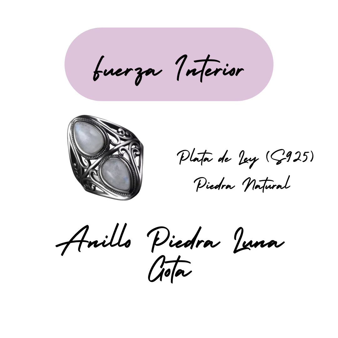 Anillo Piedra Lunar Gota - Fuerza Interior - Plata de Ley