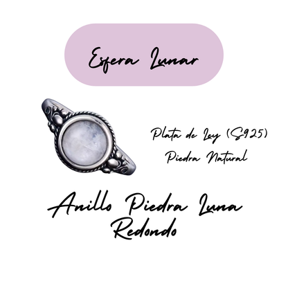 Anillo Piedra Lunar Redondo - Esfera Lunar - Plata de Ley