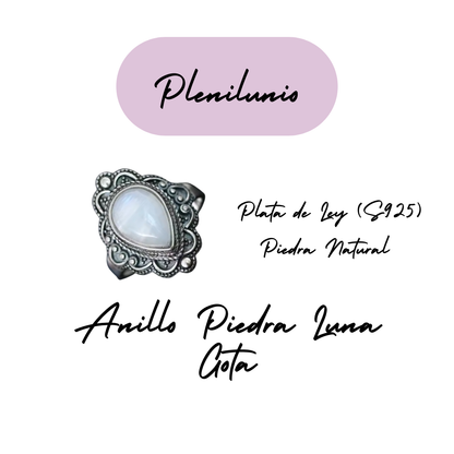 Anillo Piedra Lunar Gota - Plenilunio - Plata de Ley