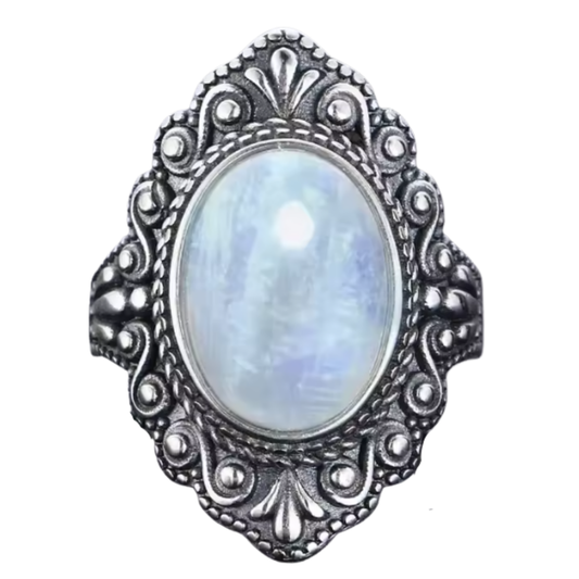Anillo Piedra Lunar Oval - Misterio Lunar - Plata de Ley