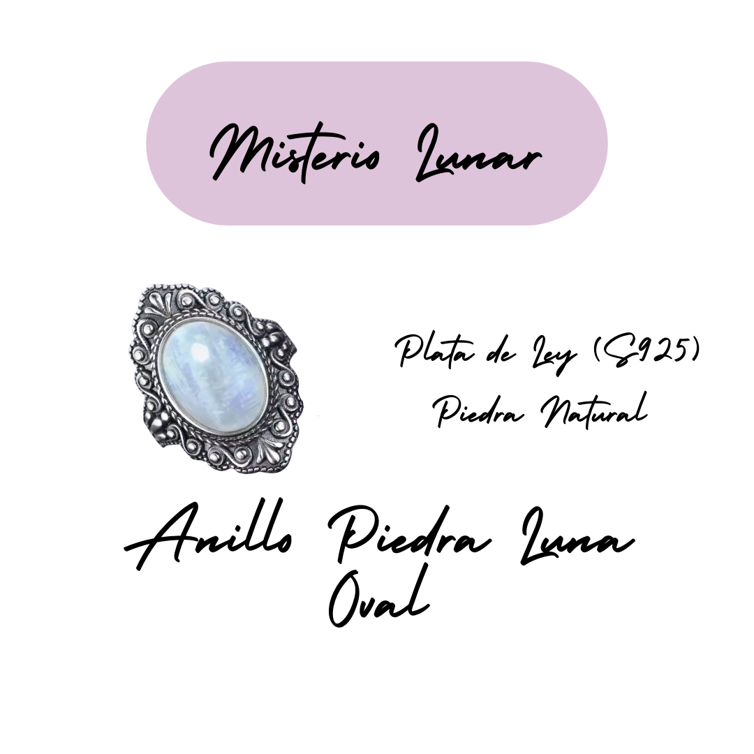 Anillo Piedra Lunar Oval - Misterio Lunar - Plata de Ley