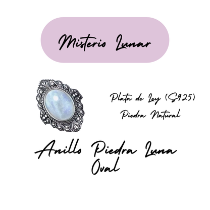 Anillo Piedra Lunar Oval - Misterio Lunar - Plata de Ley