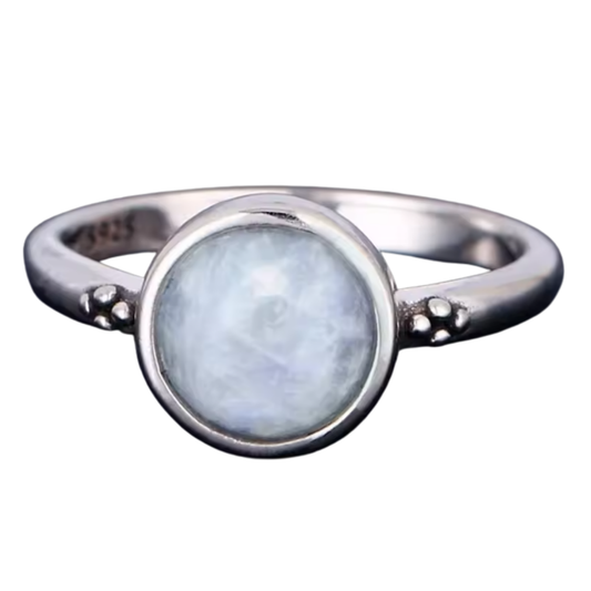Anillo Piedra Lunar Redondo - Aurora - Plata de Ley
